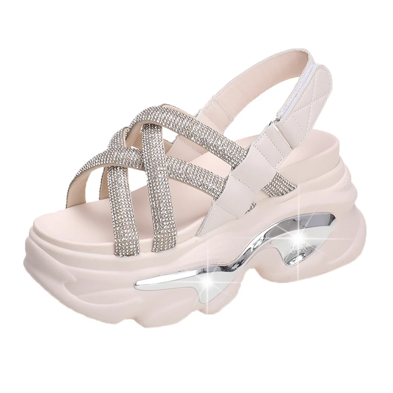 Bling Crystal High Platform Sandals Women Chunky Cross Strap Gladiator Shoes Woman Summer Beach Slippers Thick Bottom Sandalias