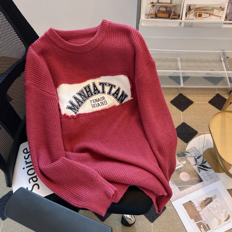 

Long Sleeve Irregular Stitching Sweater Women Pull Femme Hiver 2022 Winter O-Neck Loose Pullover Female Plus Size Knitted Tops