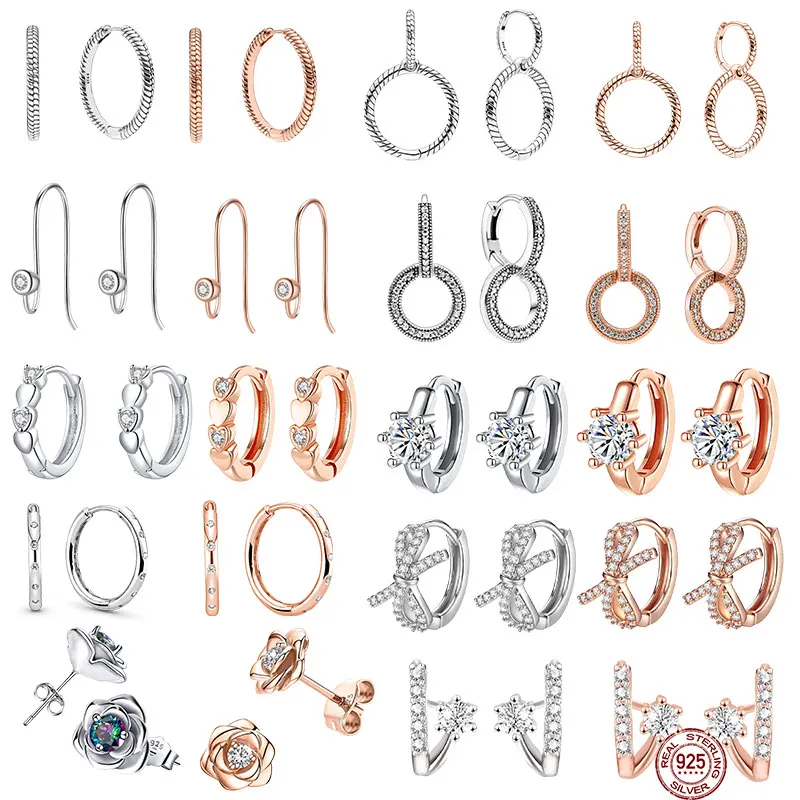

Top sale Pendientes Brand plata de ley 925 Original Sparkling Zircon Rose Gold Hoop Earrings For Women Earrings Jewelry Gifts
