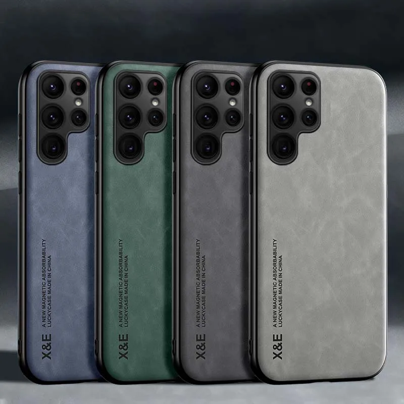 

Для Samsung Galaxy S22 Ультра чехол Samsung S23 Plus роскошный кожаный магнитный автомобильный держатель телефонные чехлы для Samsung S23 S22 Plus S21