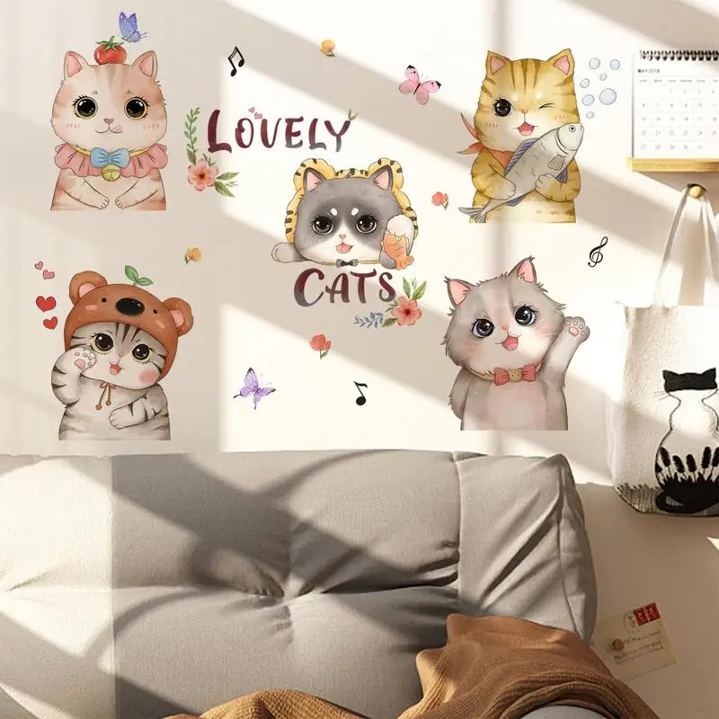 

3pcs Lovely Cats Wall Stickers Self Adhesive English Kitten Butterfly Mural Removable Decals For Kids Rooom Home Decor Accessory