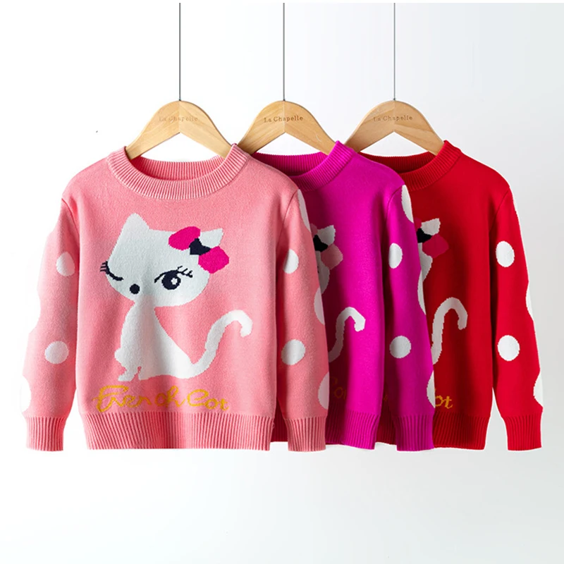 

Осень-зима 2022, детские свитера, одежда для девочек и мальчиков, свитер, детский теплый пуловер с длинным рукавом и милым котом из мультфильма, вязаные топы