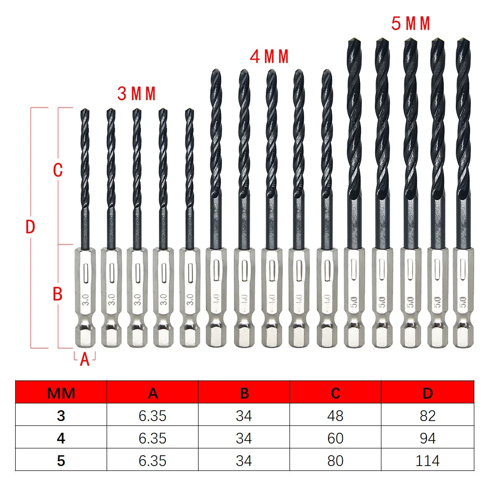 

Free Shipping 15Pcs Black Twist Drill 3 4 5mm Wood Metal High Speed steel Nitriding Drill Set 1/4" 6.35mm Hexagonal Handle