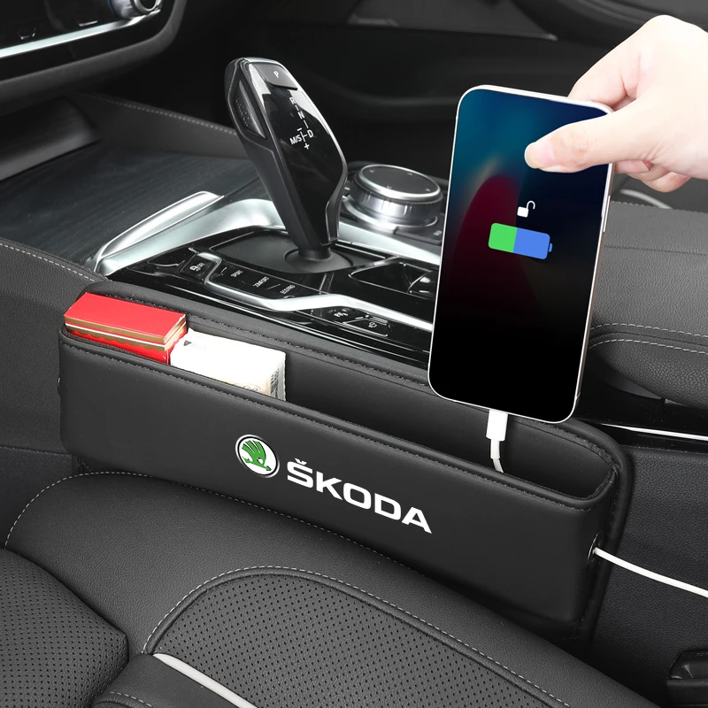 

Car Seat Gap Filler Organizer Leather Car Seat Crevice Storage Car Accessories for Skoda Octavia Superb Rapid Kodiaq Karoq Fabia