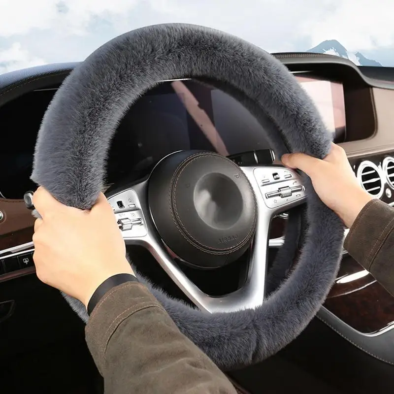 

40cm Car Steering Wheel Cover Warm Breathable Gearshift Handbrake Cover Protector Anti Slip Soft Plush Steering Covers Car Decor