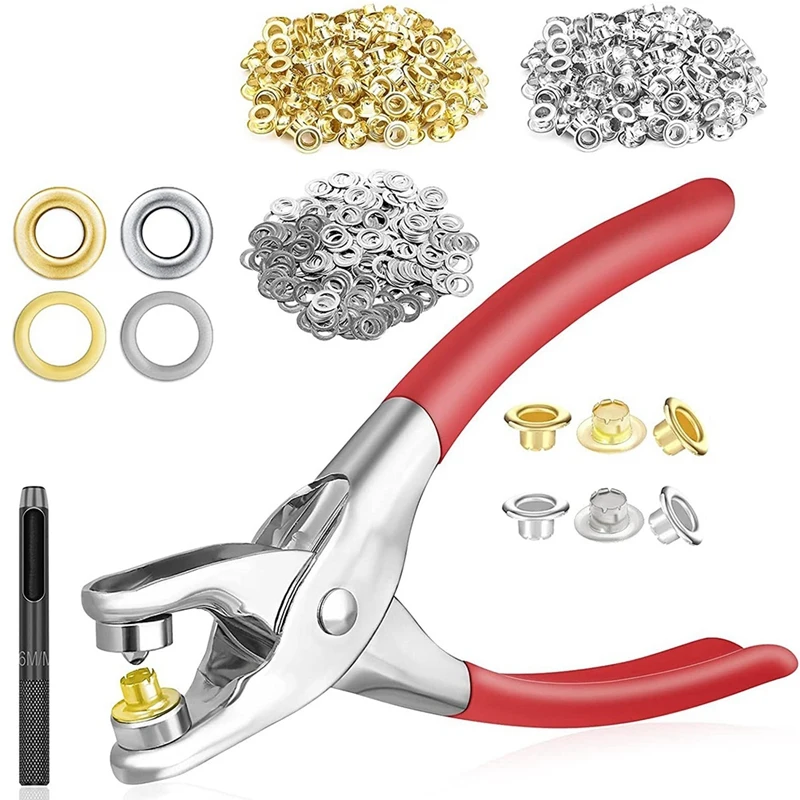 

New-Grommet Eyelet Pliers Kit, 1/4 Inch 6Mm Grommet Tool Kit With Metal Eyelets With Washers, Eyelet Grommets