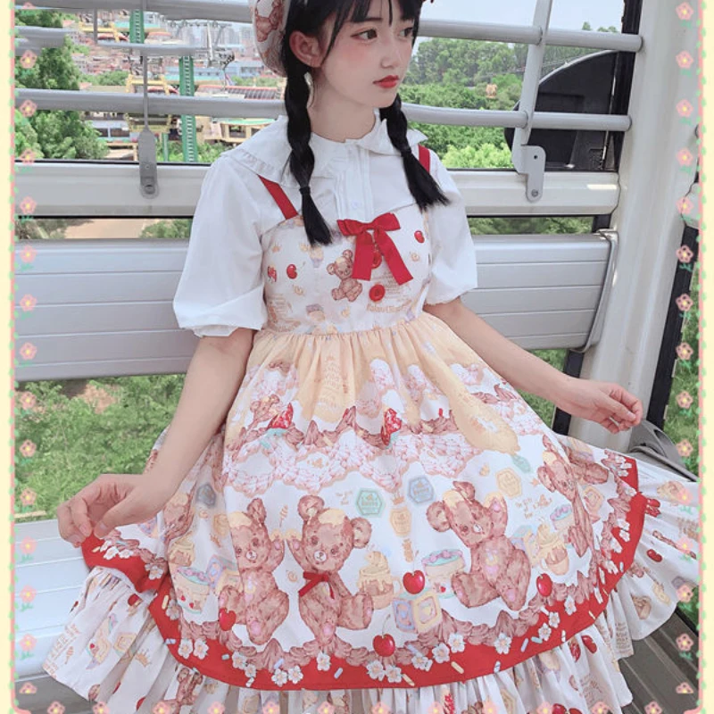 Женское мини-платье без рукавов милое в стиле сладкой Лолиты с милым мультяшным