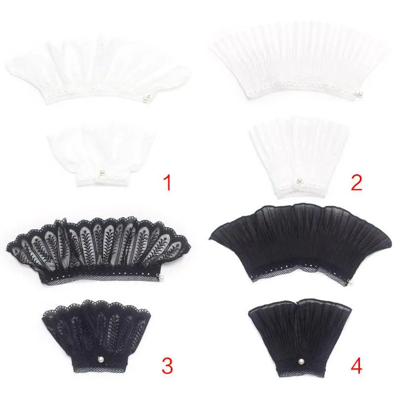 Vintage Women's Ruffles Decorated Cuffs Hollow Out Embroidery Floral Lace Fake Sleeves High Elastic Double Layer Sleeve |