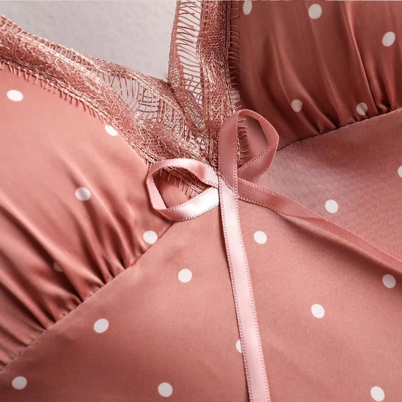 French Small Polka Dot Sexy Ice Nightgown Camping Women's Camisole With Chest Pad Silk Loungewear Can Be Worn Outside