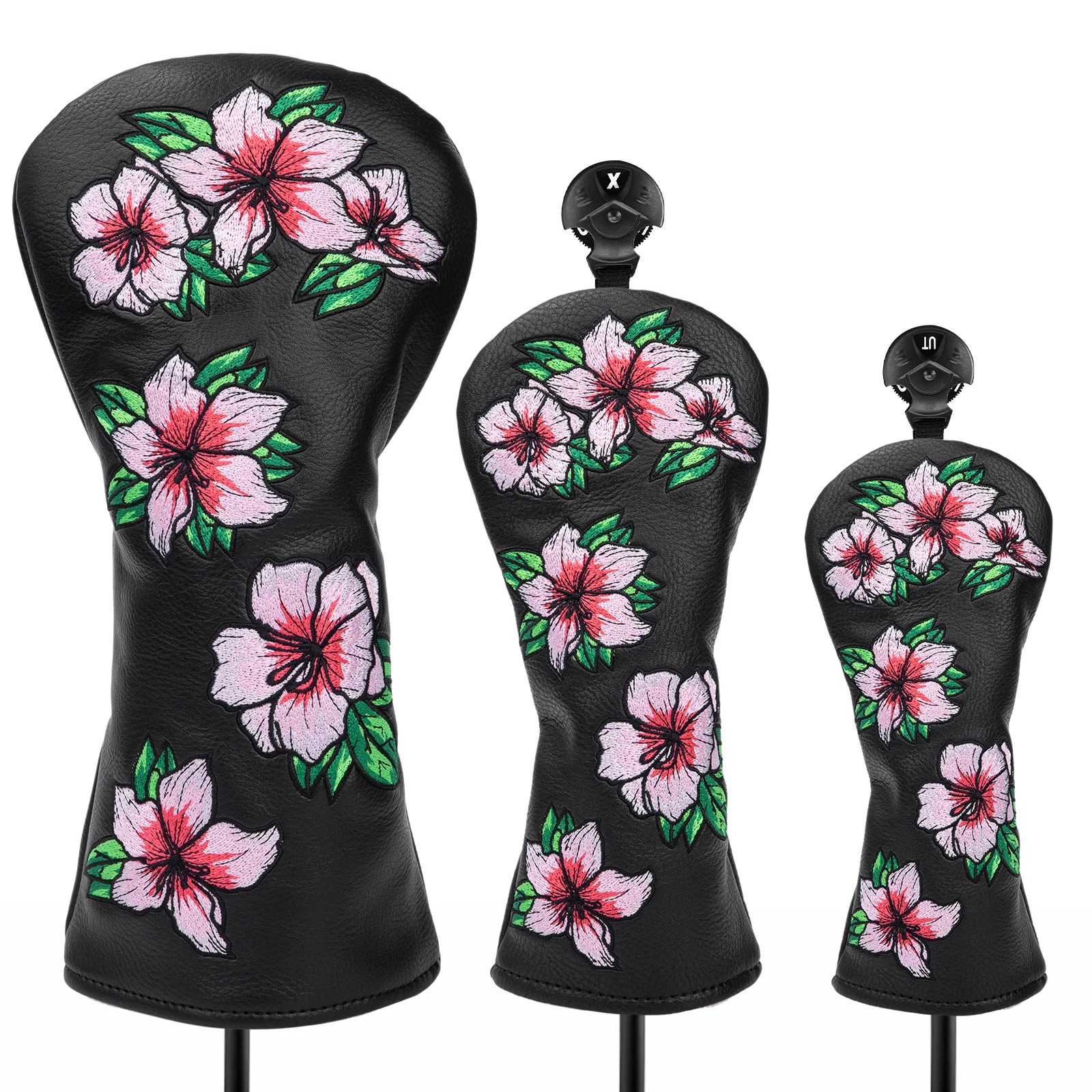 Фото Чехлы для гольф-клюшек Spring Flower Golfer Gift, черные, из премиальной кожи, для драйверов, фервейных вудов, гибридов, 3-х деревянных клюшек G №3