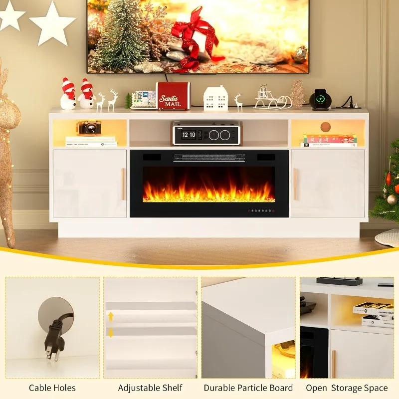 70-дюймовая подставка для телевизора со светодиодной подсветкой камина