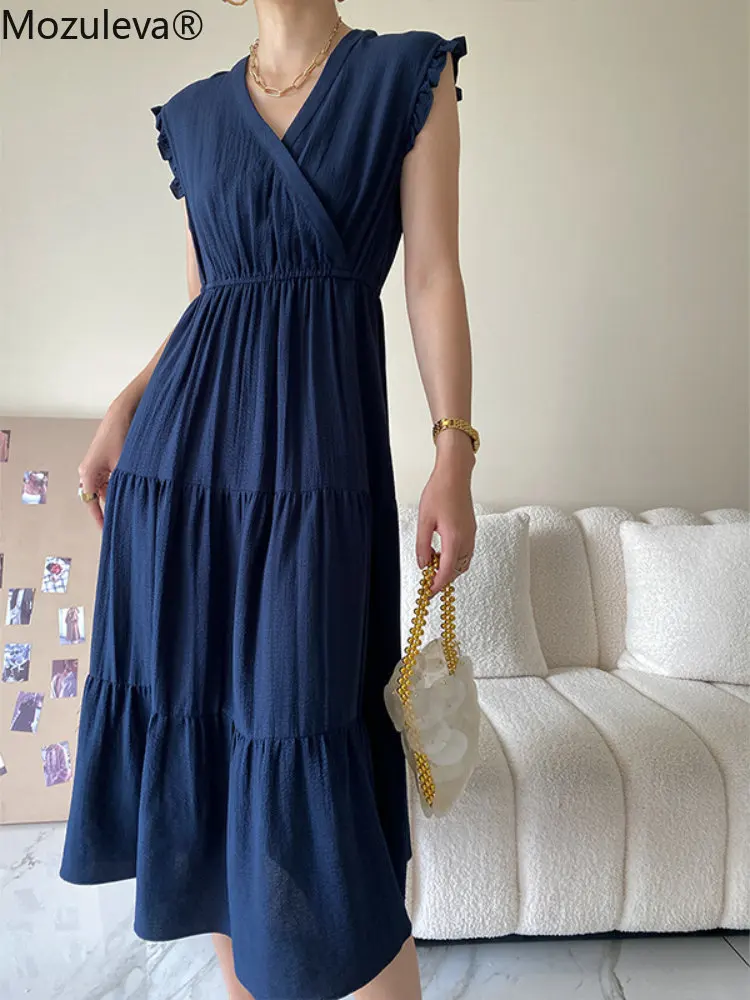 

Женское однотонное платье с V-образным вырезом, без рукавов