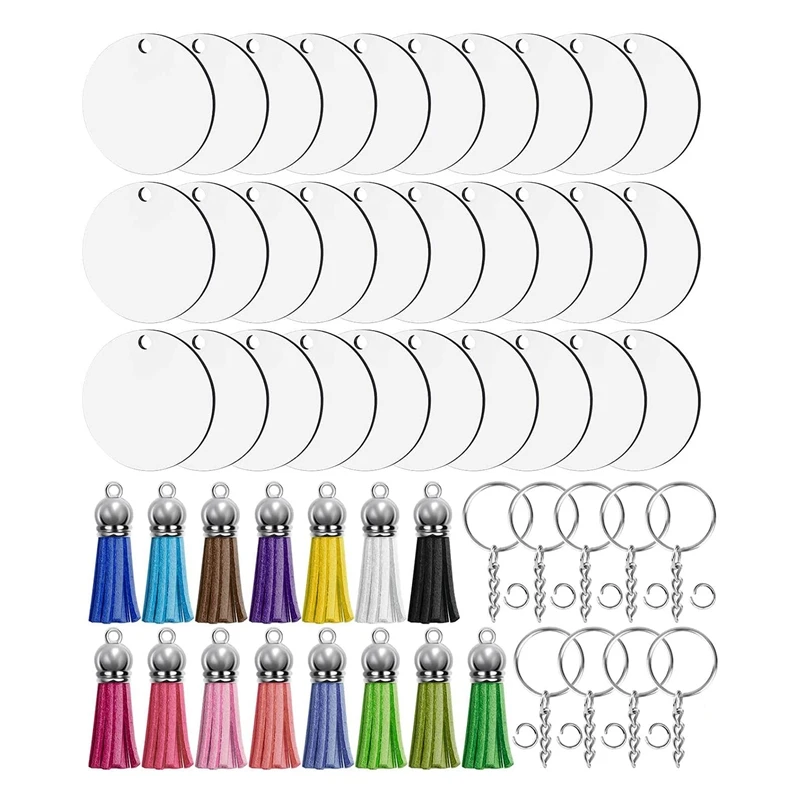 

120Pcs Sublimation Keychain Blanks Set With Tassels, Keychain Rings And Jump Rings For DIY Keychain Crafting