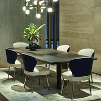 Contemporary stainless steel wooden luxury dining table and chairs set