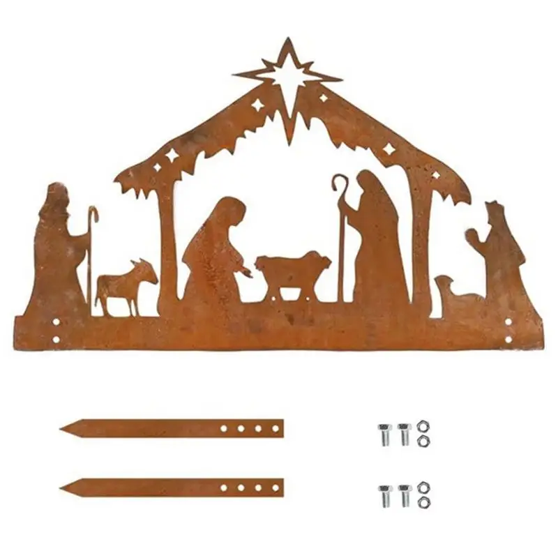 

Garden Art Nativity Scene Metal Outdoor Nativity Silhouette Water-Resistant Weather-Resistant Decor Christmas Holy Family Stakes