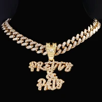 fashion pretty paly letter crystal pendant necklace for women bling iced out cuban link chain necklace hip hop rock jewelry