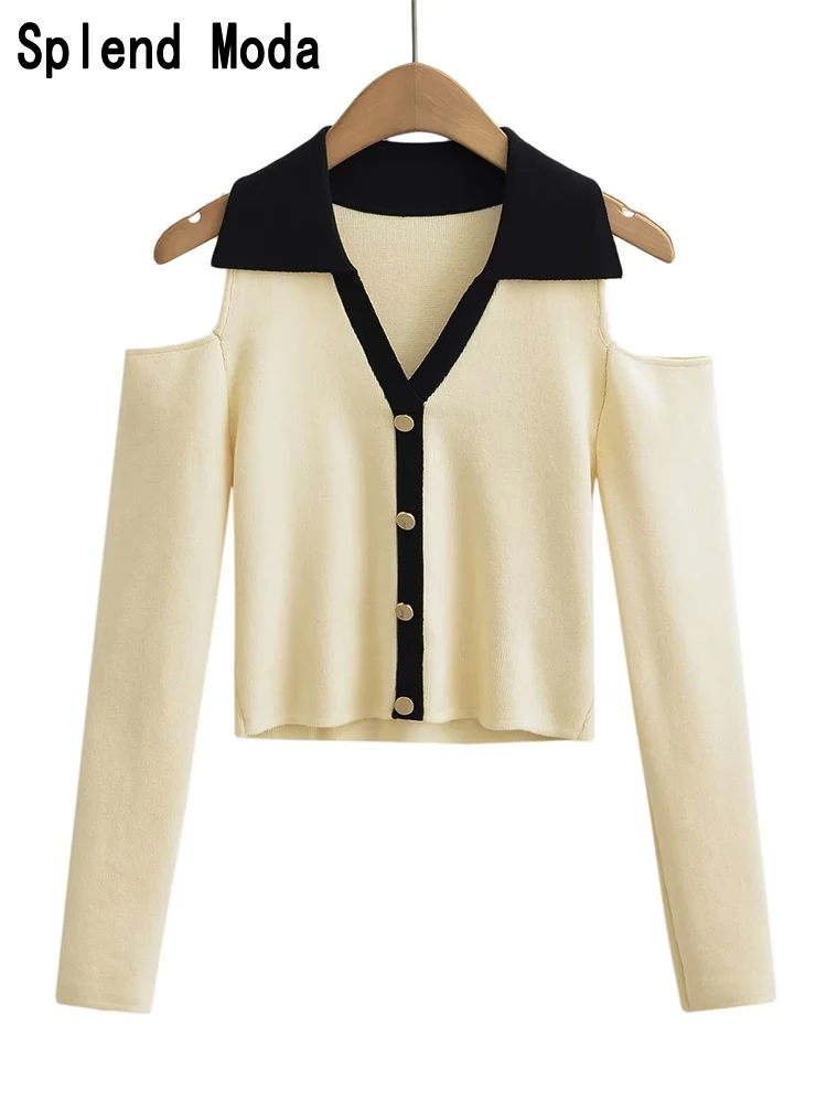 

2023 Women Autumn Fashion Patchwork Cardigan Knitted Sweater Vintage V-Neck Long Sleeve Button Female Outerwear Casual Chic Tops