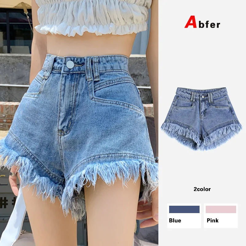 Женские джинсовые шорты с бахромой Abfer, модные джинсовые шорты в Корейском стиле с широкими штанинами и завышенной талией, лето 2023