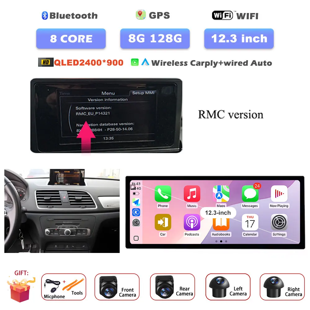 

Беспроводная GPS-навигация Carplay Android 16 для Audi Q3 2013-2018, автомобильный видеомультимедийный плеер, головное устройство BT GPS, стереосистема, инструменты