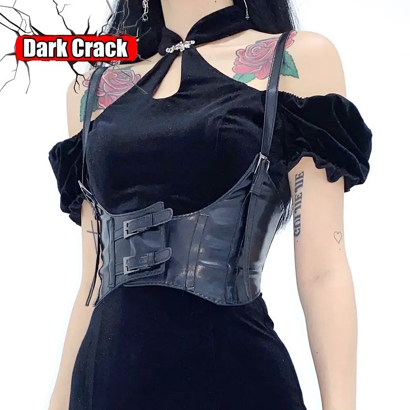 Women's Harajuku Lolita PU Leather Vest  JK Spring Spice Girls Skirt Circle  Chain Thin Waist  Y2K Metal Punk Gothic Style Belt
