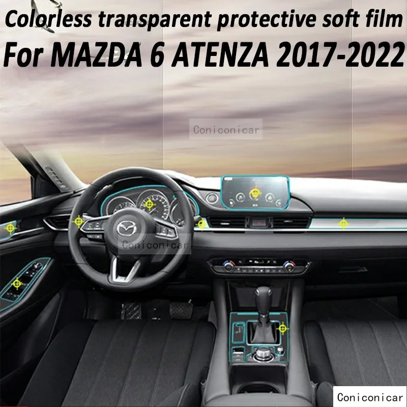 

For MAZDA 6 ATENZA 2017-2022 Car Interior Center Console GearBox Panel Navigation Transparent TPU Protective Film Anti-scratc