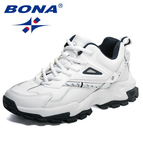 Кроссовки BONA мужские кожаные, легкие сникерсы, дышащие удобные, для ходьбы, повседневная обувь, дизайнерские, 2022