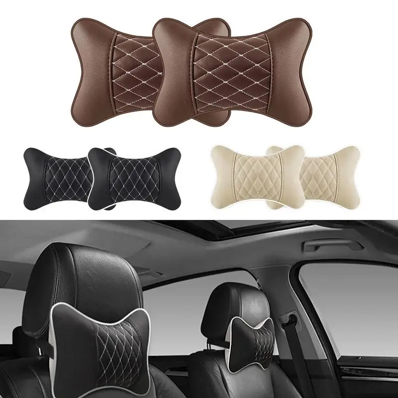 

2pcs Car Neck Pillow Auto Seat Pillows Seat Neck Protectors Drive Neck Support Leather Car Headrest Pillows Car Interior Supplie