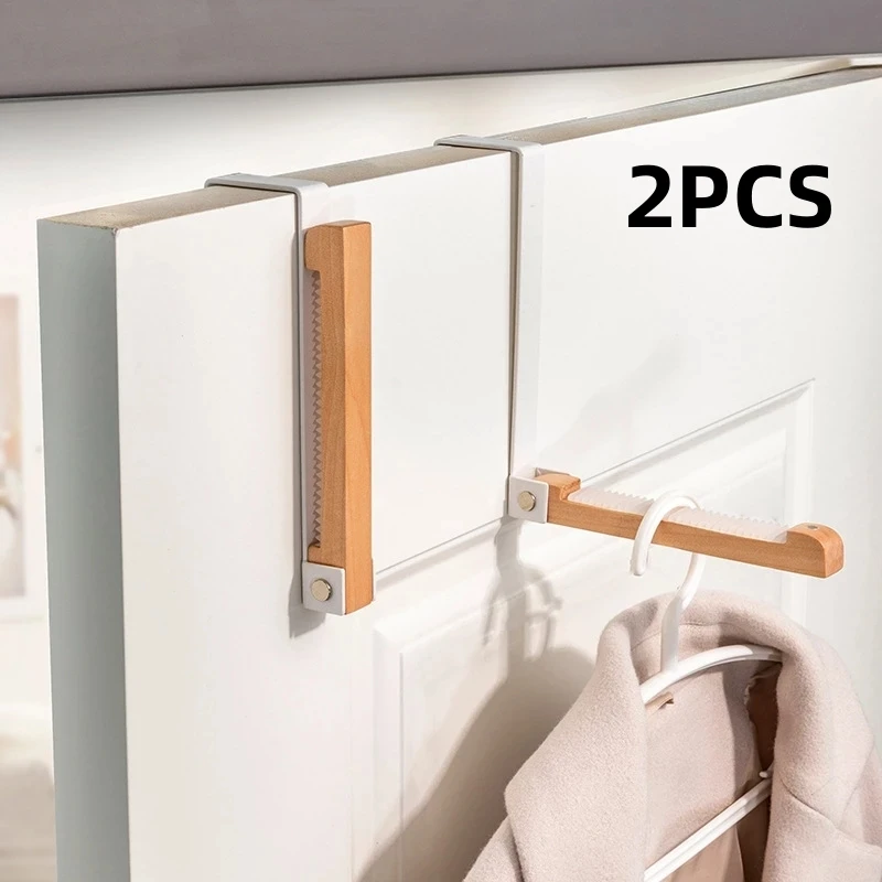 

2Pcs Home Rear Door Hook Foldable Kitchen Bathroom Accessories Portable Wooden Hook Clothes Bag Storage Rack Organization