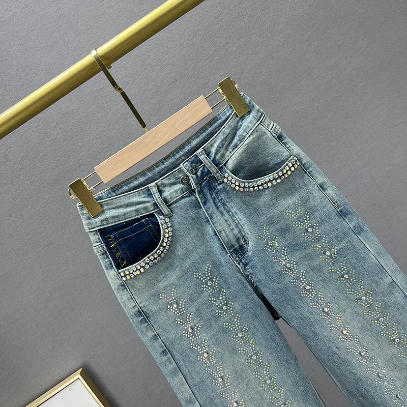 Loose Diamonds Jeans for Women Trendy 2023 Spring and Summer New Vintage High Waisted Figure Flattering Denim Mopping Pants
