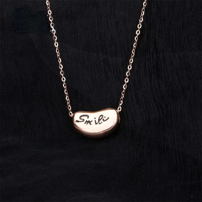 

S925 Sterling Silver Acacia Bean Necklace Smile Alphabet Clavicle Chain Rose Gold Bean Pendant Clavicle Chain For Women Jewelry