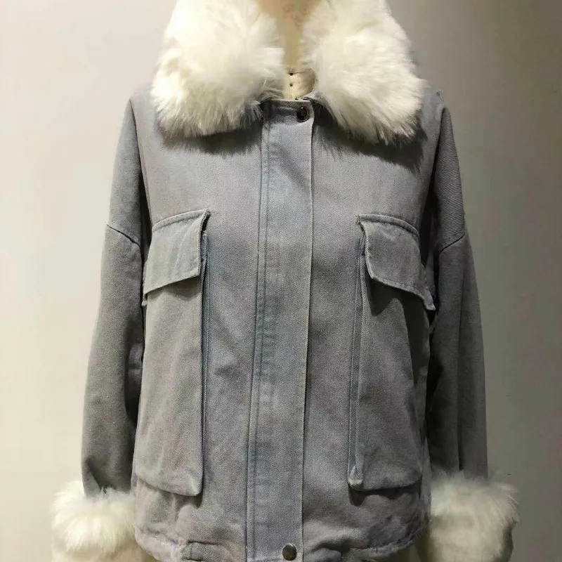 Vintage Woman Jacket Navidad Blue Black Jacket for Women Oversized Faux Fur Thick Warm Parkas with Fur Tassels Slim Coats Winter