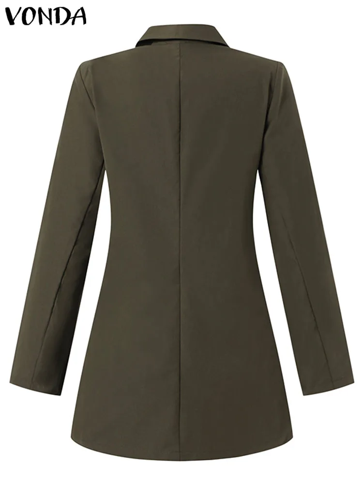 Women Elegant Blazer 2023 VONDA Sexy Lapel Neck Outerwear Casual Long Sleeve Coats Padded Shoulder Button Blazer Feminina