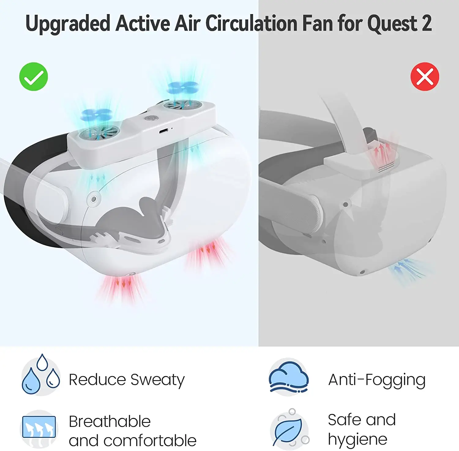 for Oculus Quest 2 Cooling Fan Air Circulation Fan Facial Interface Relieve Lens Fogging Active for Oculus Quest 2 Accessories