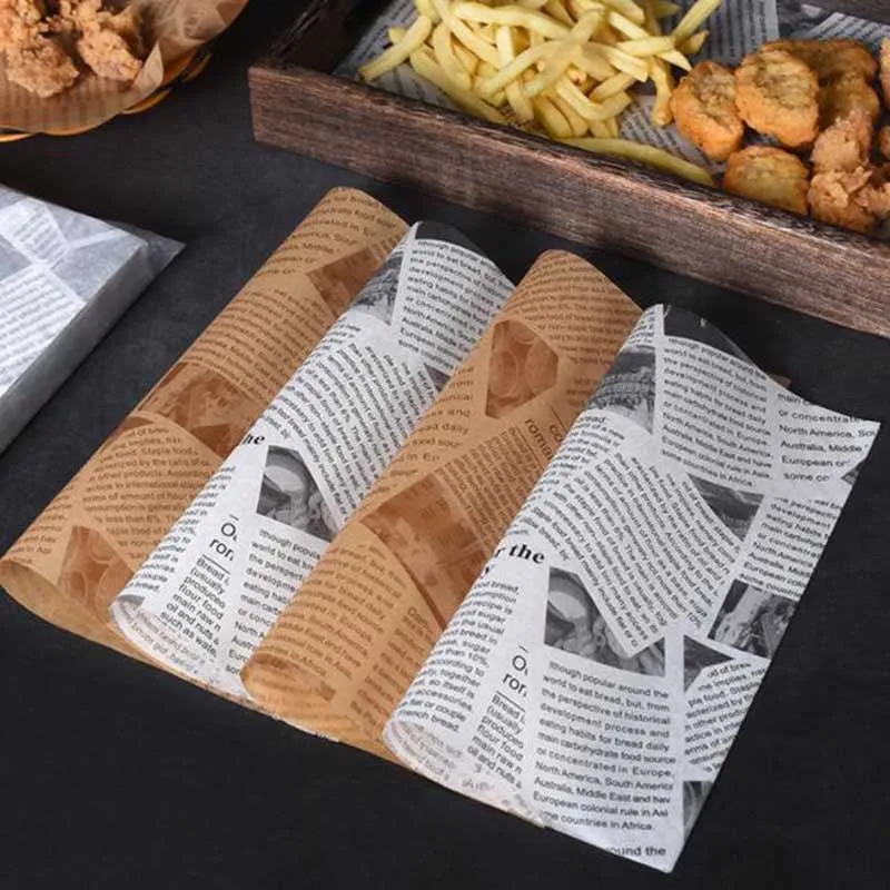 

100Pc/Set Newspaper Printing Design Food Wrapping Paper Greaseproof Baking Paper for Sandwiches Burgers Pastries Oil Proof Paper