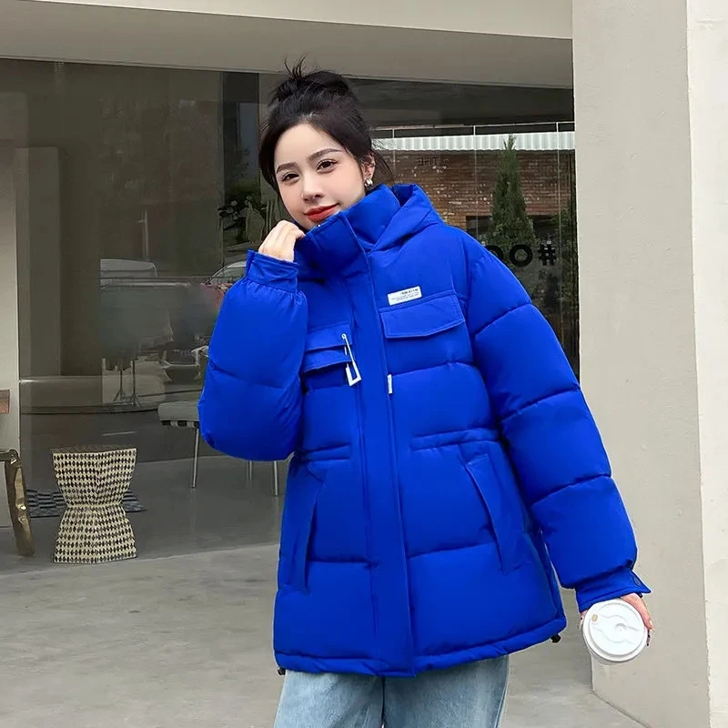 Women Winter Down Padded Jacket 2022 New Cotton Padded Jacket Klein Blue Loose Hooded Parkas Coat Warm Thick Female Cotton Coat