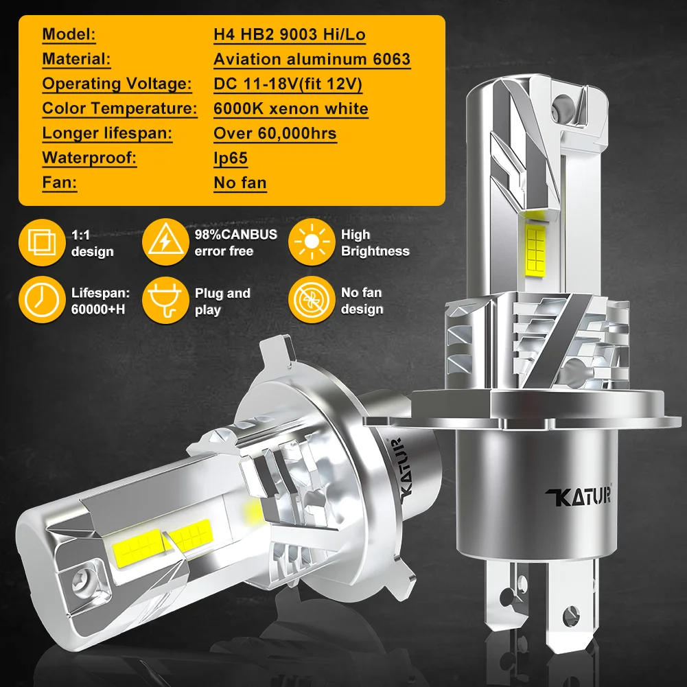Katur 2 шт. H4 9003 HB2 дальний и ближний свет Светодиодные Автомобильные фары