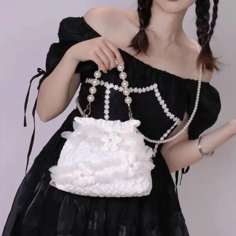 

Fanchila Lolita Women's Bag Elegant Soft Handbag European Style Pearl Lace Flower Crossbody Bags