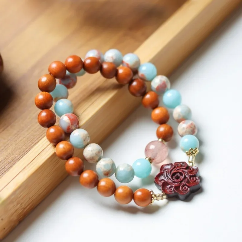 Двойной круглый нефритовый браслет из сандалового дерева 8 мм ручной работы DIY