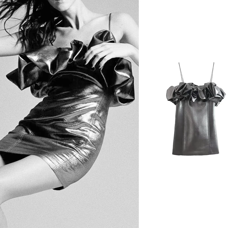 

Summer 2022 Women Wide Swing Short Version Dress Solid Sleeveless Female Sexy Mini Strap Dress OP2241