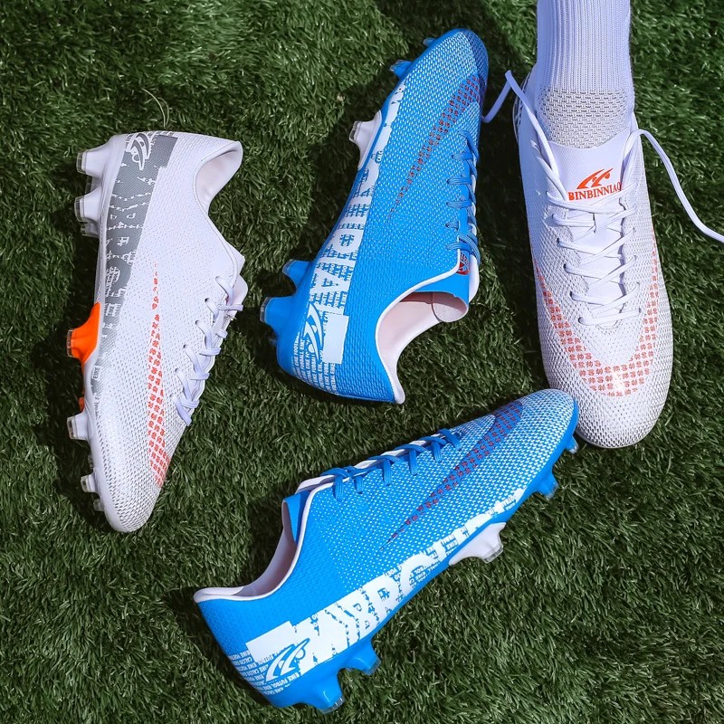 Men's Anti-Slip Long Spike Football Boots Ultralight FG/TF Soccer Shoes Boys Soccer Boots Kids Outdoor Training Soccer Sneakers