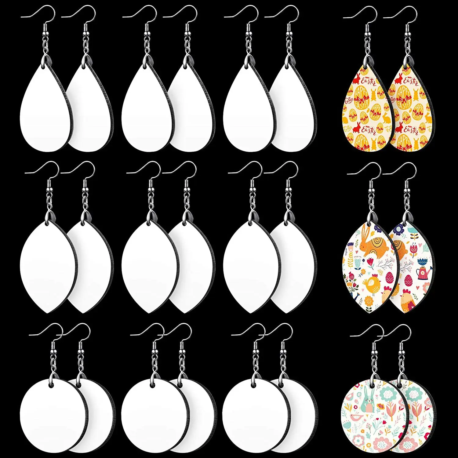 

24Pcs/Set Sublimation Earring Blanks Double Sided Heat Transfer Teardrop Earrings Water Droplets Leaves Shape For Gifts DIY Craf