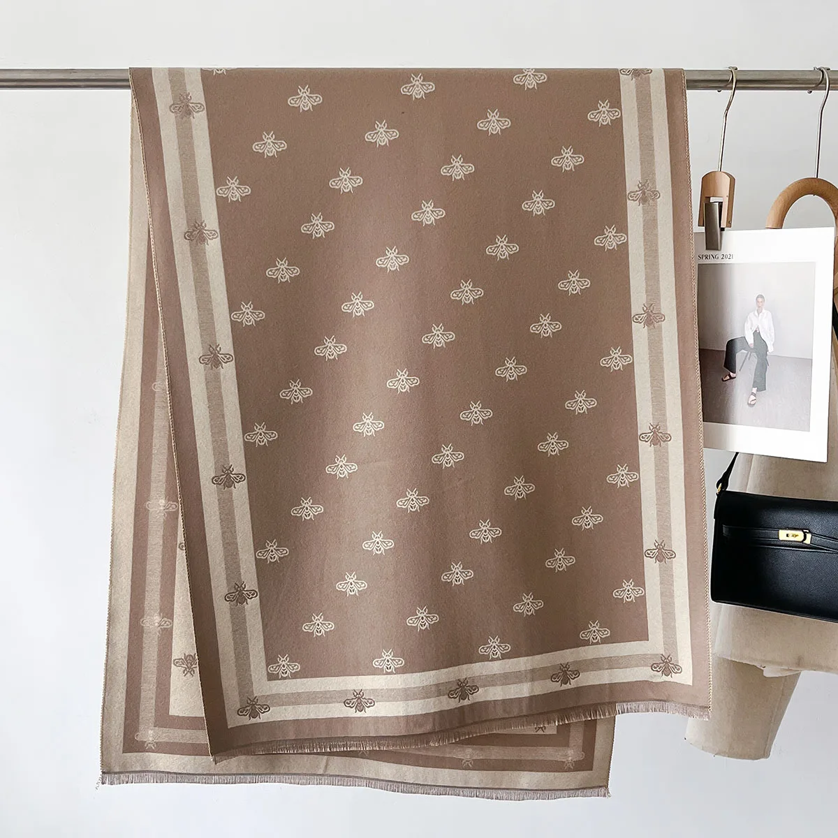 Женский Теплый Шарф С Пчелами Осенне-зимняя Толстая Шаль Из Искусственного