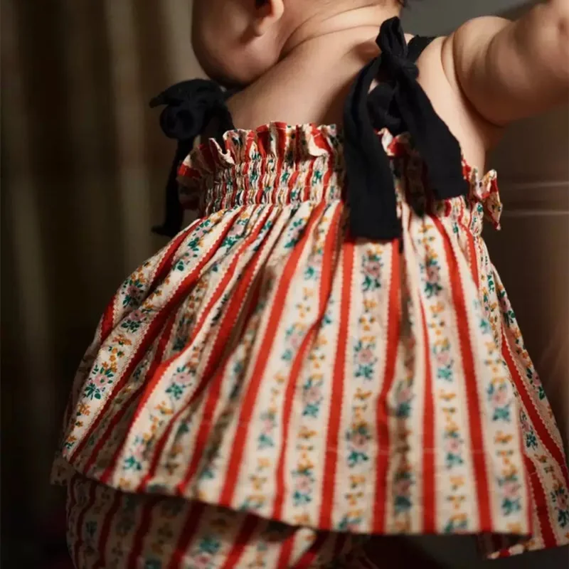 Комплект одежды для девочек новое летнее детское зеленое платье в полоску с