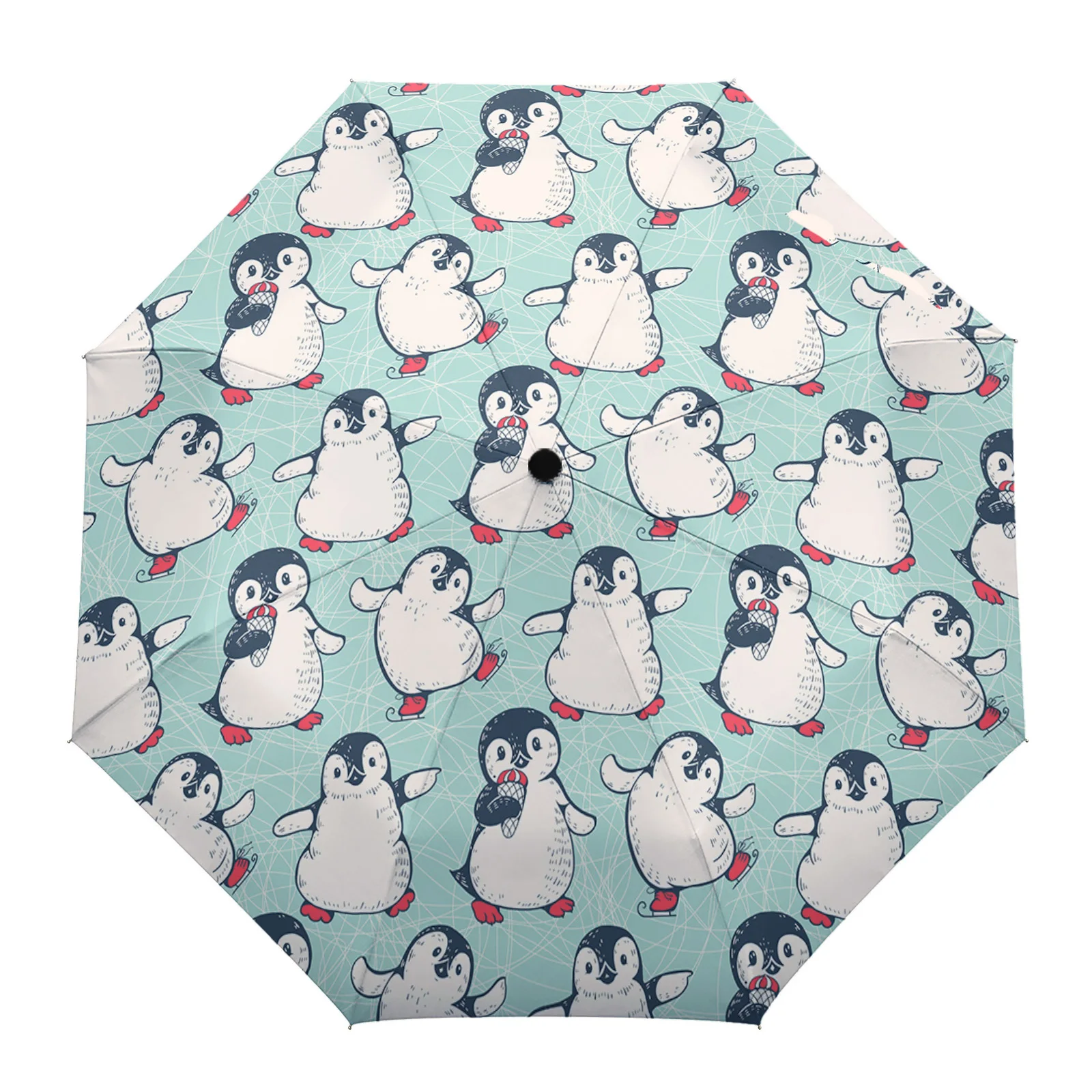 

Winter Cartoon Penguin Print Women Men Rain Umbrella Three Folding Girl Durable Portable Automatic Umbrellas Gift Parasol