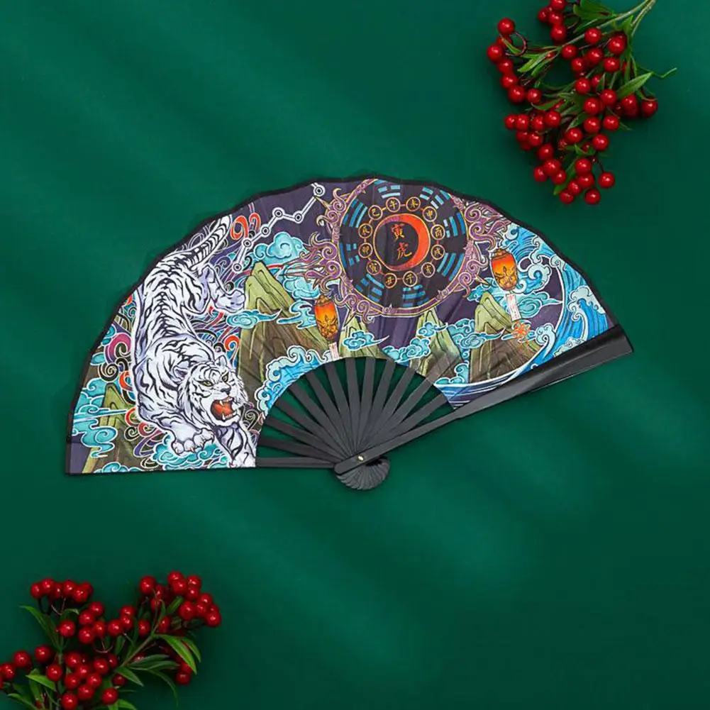 

Chinese Style Comics Tiger Dragon Folding Fan Fan Hand Decor Dance Animals Art Colorful Wedding Home Party Craft E9O0