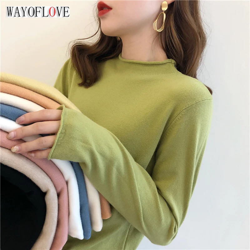 

WAYOFLOVE Autumn Winter Bottoming Knitted Sweaters Women Long Sleeve Slim Tops Jumper Turtleneck Sweater Pullover Soft Warm Pull