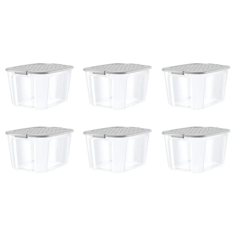 

72 Quart Clear Plastic Latching Grey Lid Tote Set of 6