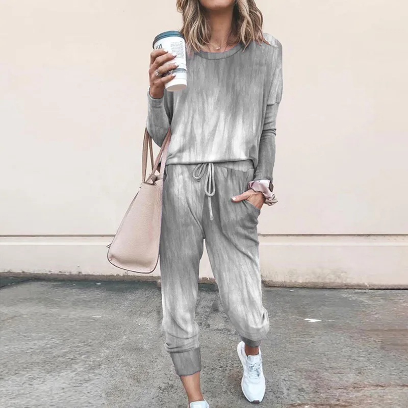 

Spring Women Pants Sets Fashion O-Neck Long Sleeve Pullover Tops and Drawstring Pencil Pants Suits Office Casual Two Piece Sets