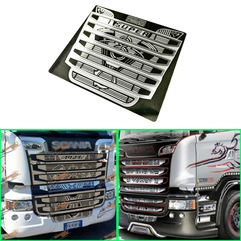 Metal Mirror Intake Hood Grille Cover for 1/14 Tamiya RC Truck Car SCANIA R730 R470 R620 Diy Parts