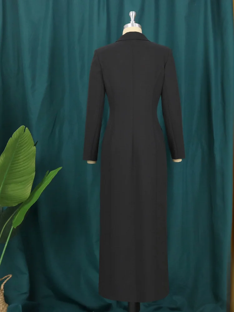 2022 Women Elegant Blazer Dress Sexy Suits Long Sleeve Metal Buttons Maxi Jacket Coat Classy Plus Size Party Dresses